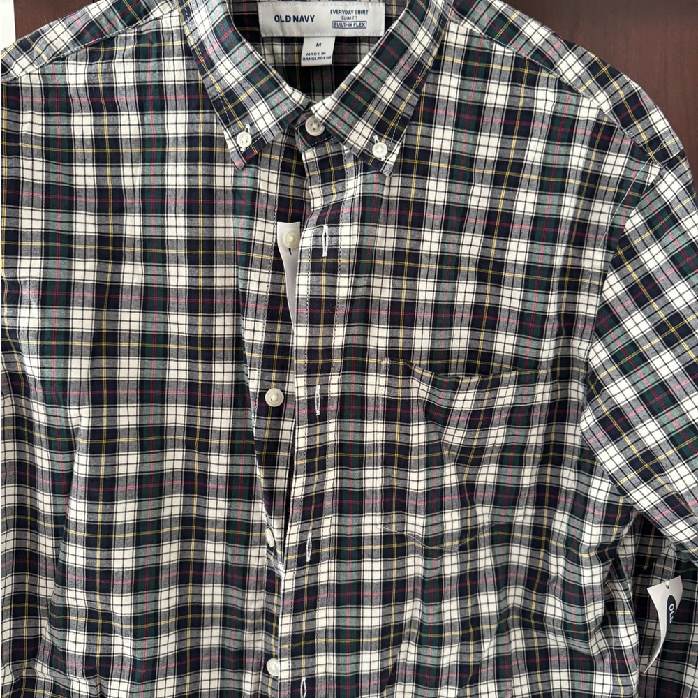 Old Navy Men's Plaid Button-Down Shirt - Navy, Green, White